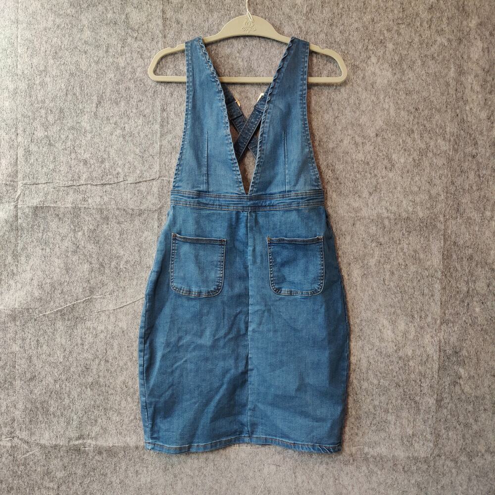 80s 90s Festival Plunging Vneck Romantic Streetwear Pinafore Overall Denim Dress